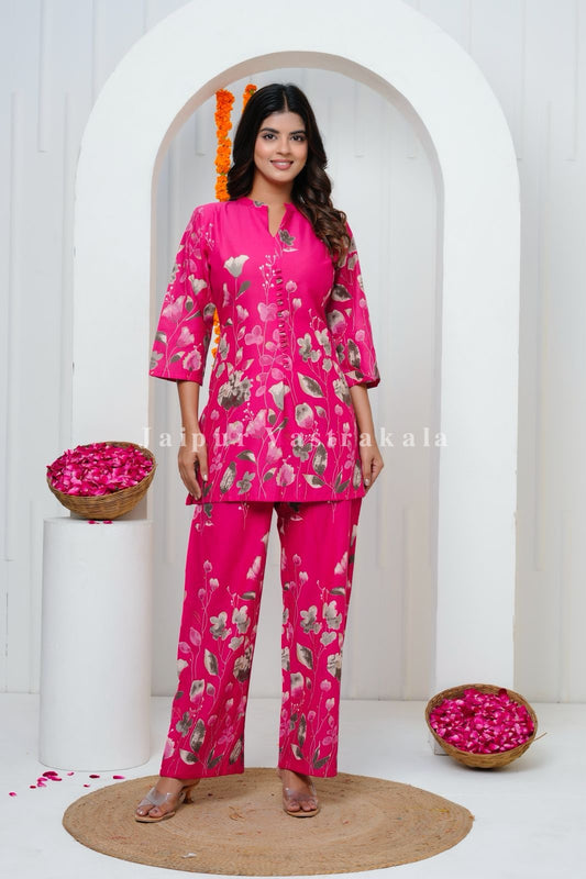 Pink Tulip Garden Cotton Co-ord Set