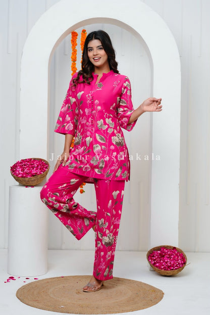Pink Tulip Garden Cotton Co-ord Set