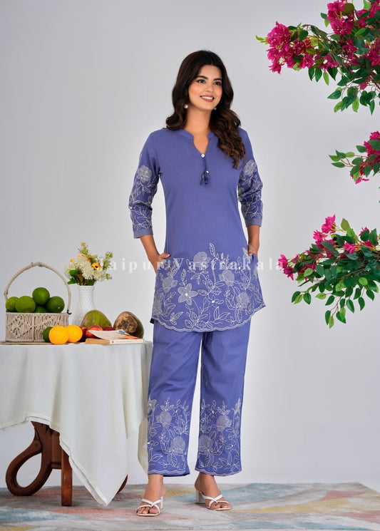 Iris Blue Charm Cotton Flex Co-ord Set
