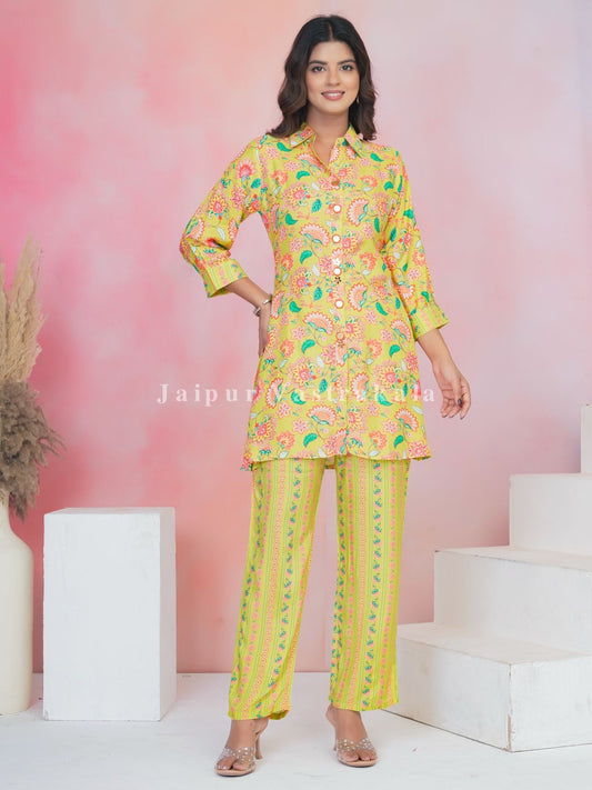 Neon Blossom Muslin Co-ord Set