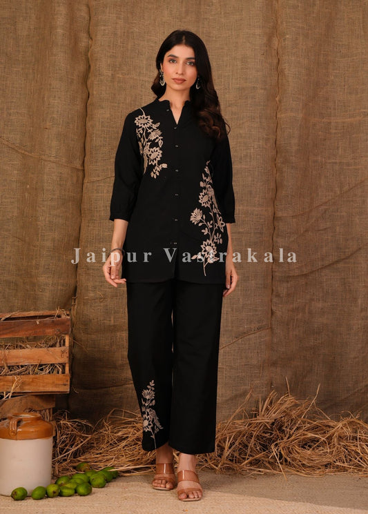 Black Fern Cotton Flex Co-ord Set