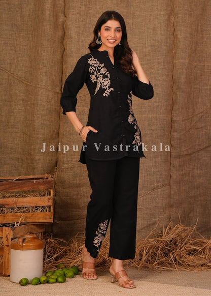Black Fern Cotton Flex Co-ord Set