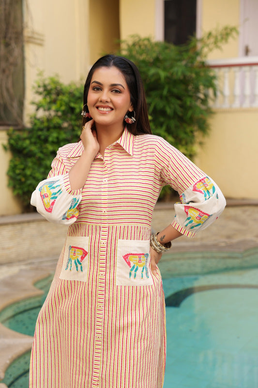 Pink Lemon Boota Stripe Kurta Co-ord