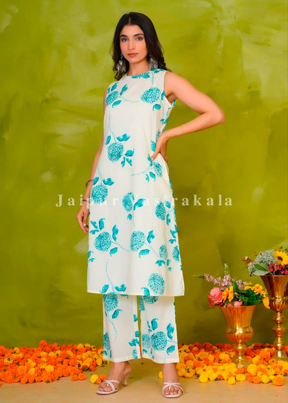 Azure Whispers Sleeveless Kurti Pant Coord