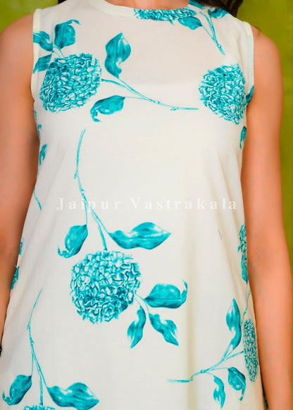 Azure Whispers Sleeveless Kurti Pant Coord