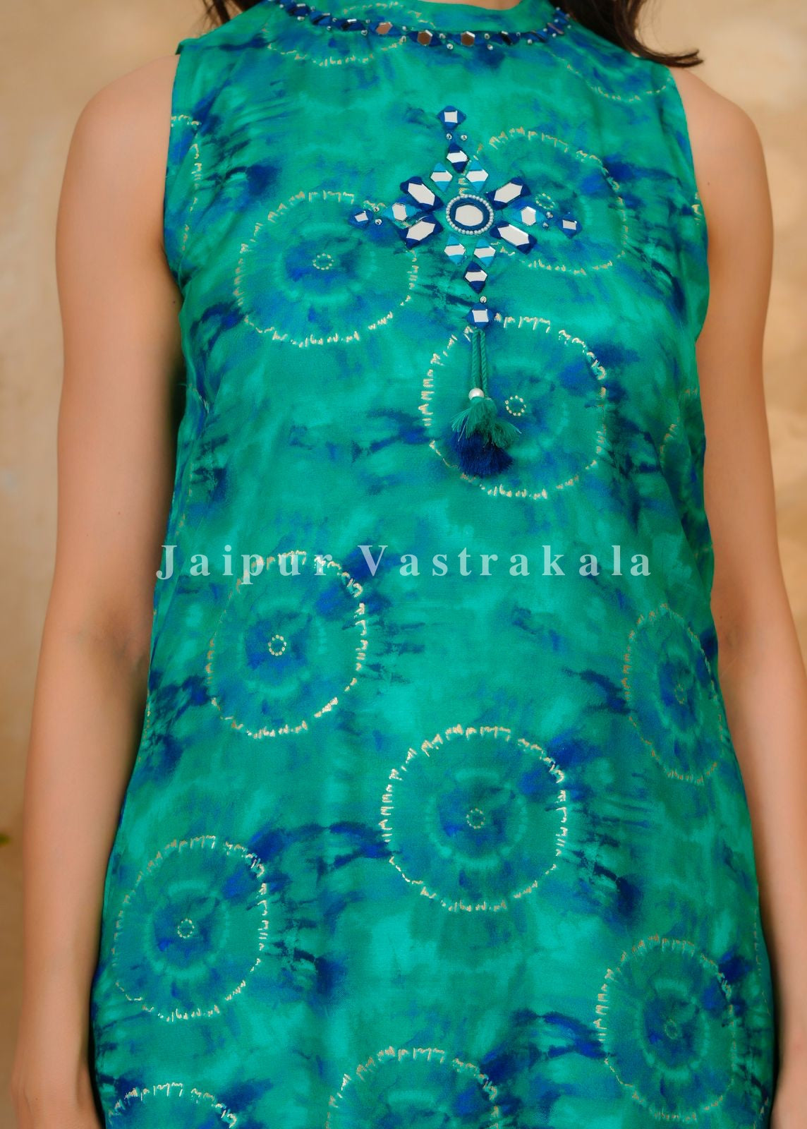 Marble Green Muslin Sleeveless Kurta Coord
