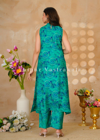 Marble Green Muslin Sleeveless Kurta Coord