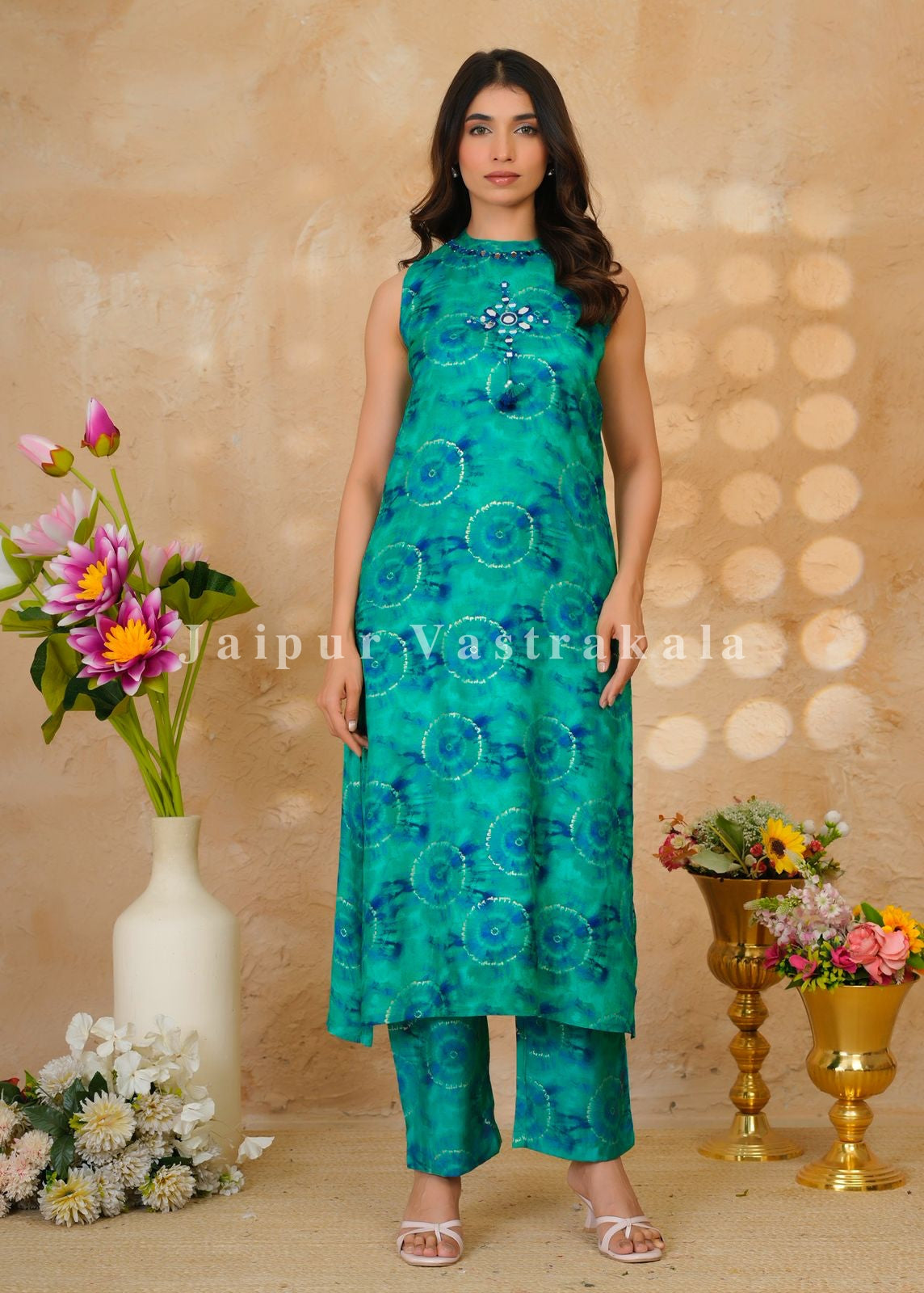 Marble Green Muslin Sleeveless Kurta Coord