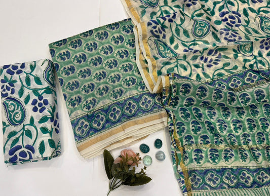 hand block printed chanderi silk suit