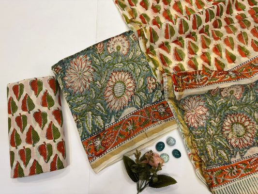 hand block printed chanderi silk suit