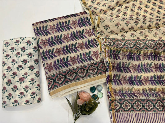 hand block printed chanderi silk suit