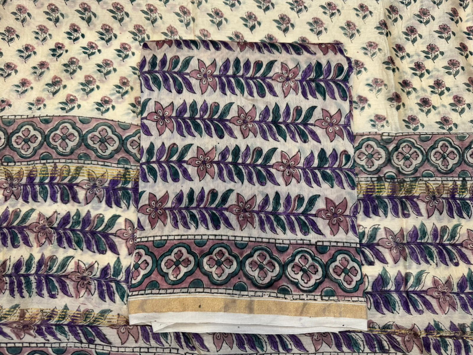 hand block printed chanderi silk suit