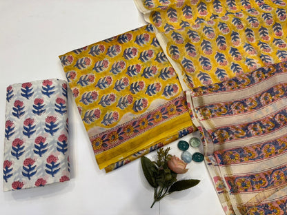hand block printed chanderi silk suit