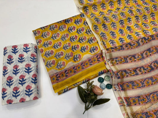 hand block printed chanderi silk suit