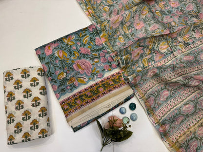 hand block printed chanderi silk suit