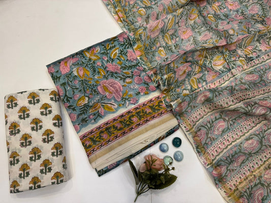 hand block printed chanderi silk suit
