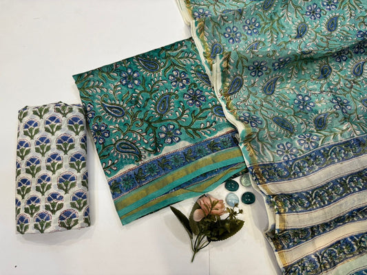 hand block printed chanderi silk suit