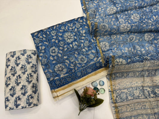 hand block printed chanderi silk suit