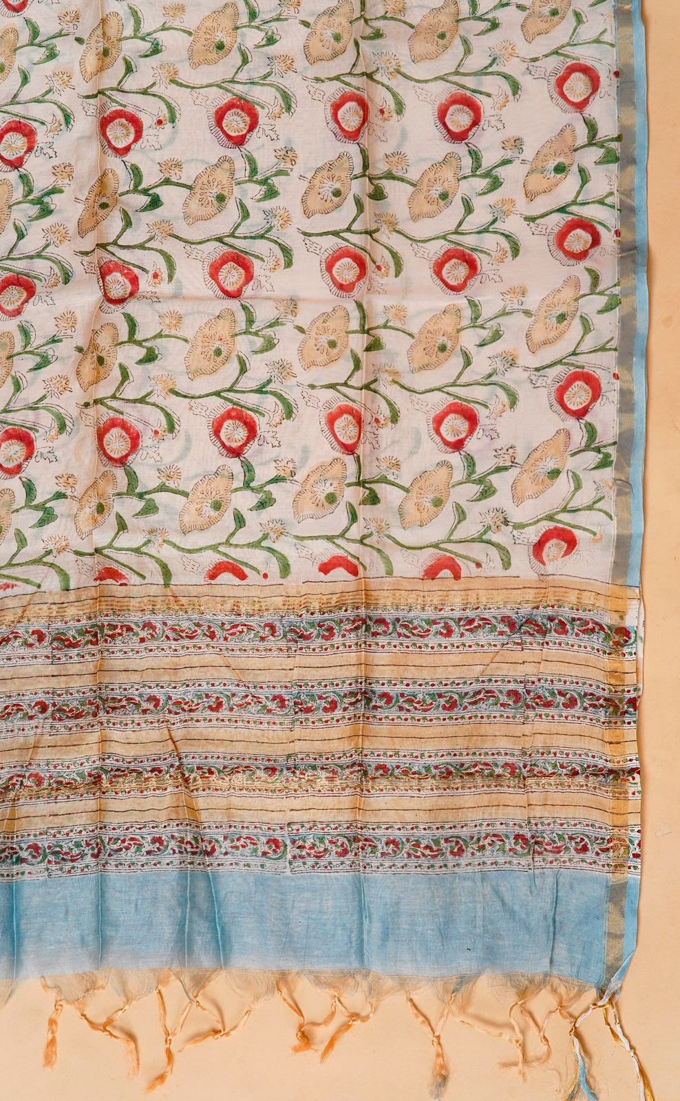 hand block printed chanderi silk suit