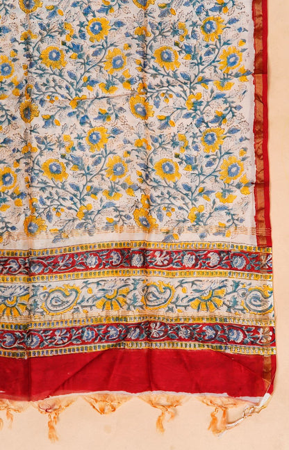 hand block printed chanderi silk suit