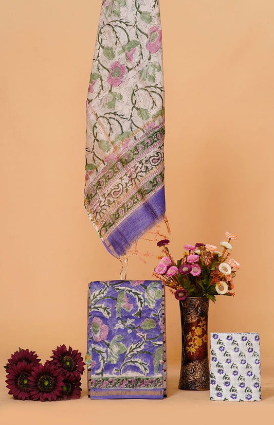 hand block printed chanderi silk suit