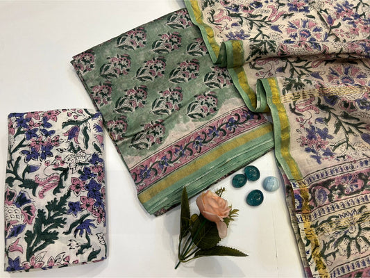 hand block printed chanderi silk suit