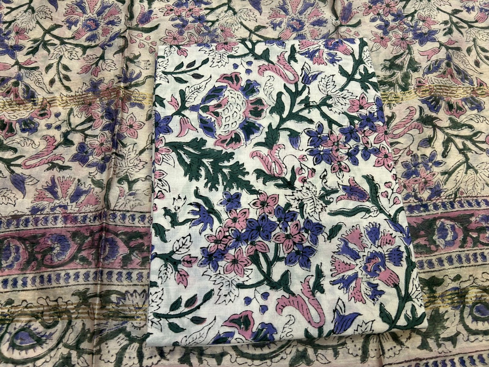 hand block printed chanderi silk suit