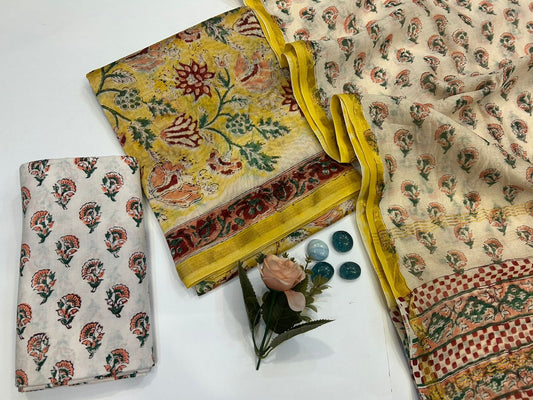 hand block printed chanderi silk suit