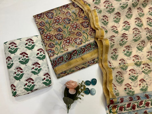 hand block printed chanderi silk suit