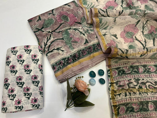 hand block printed chanderi silk suit