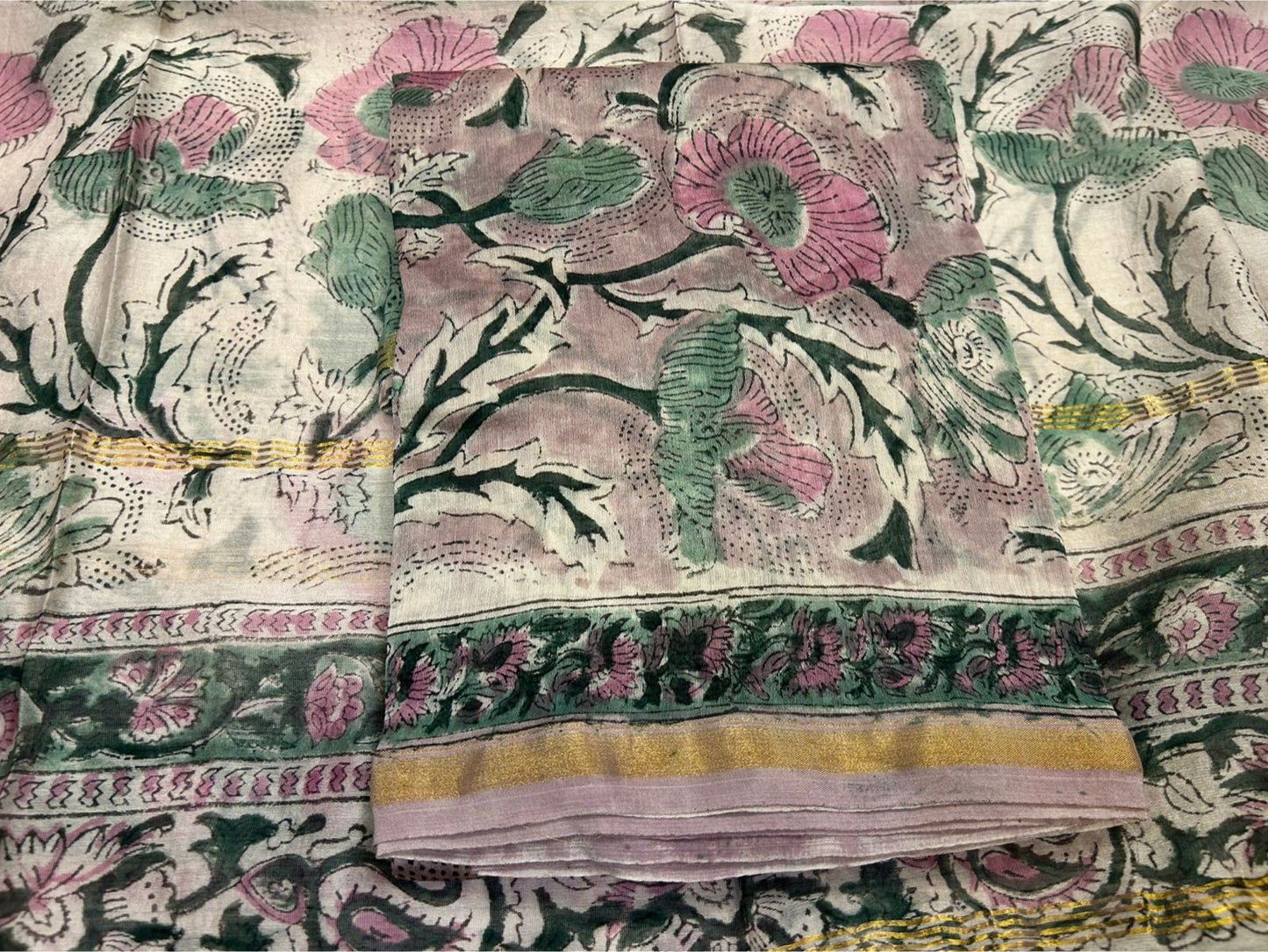 hand block printed chanderi silk suit