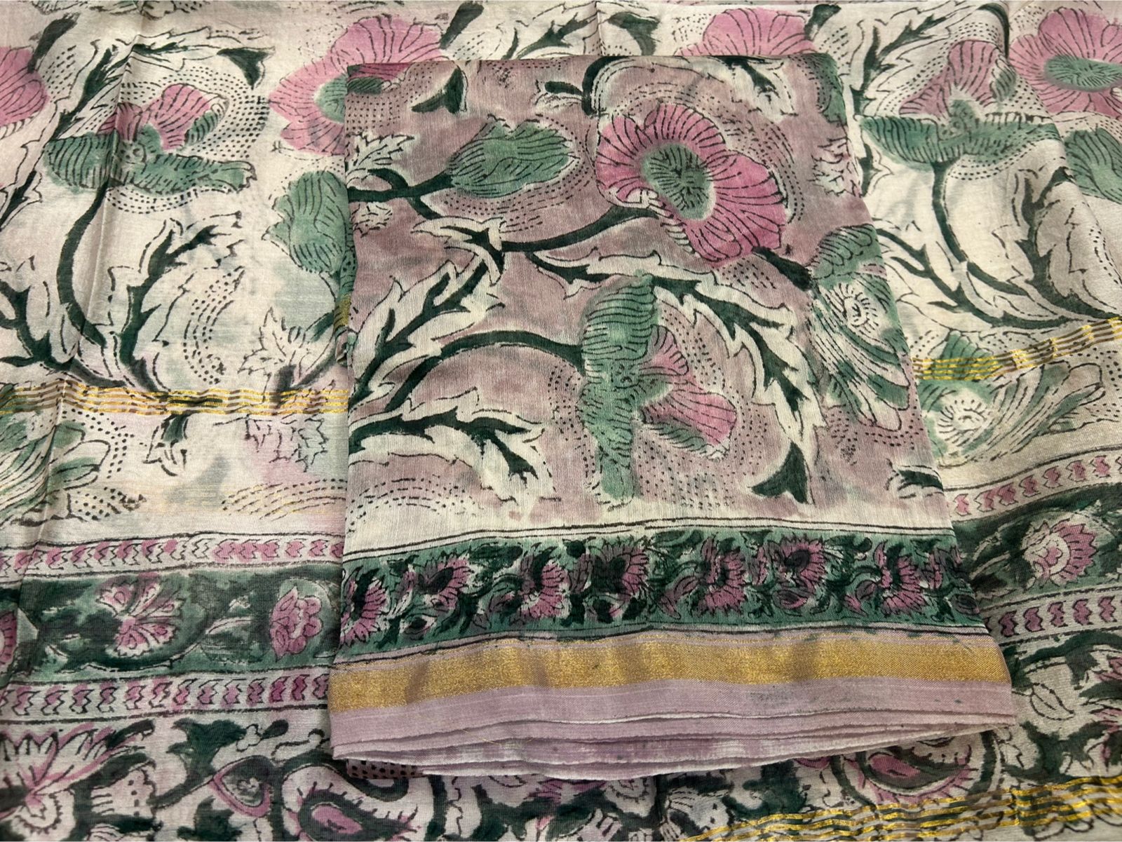 hand block printed chanderi silk suit