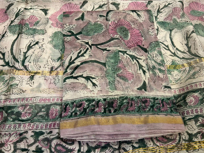 hand block printed chanderi silk suit