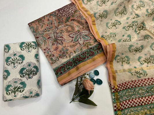 hand block printed chanderi silk suit