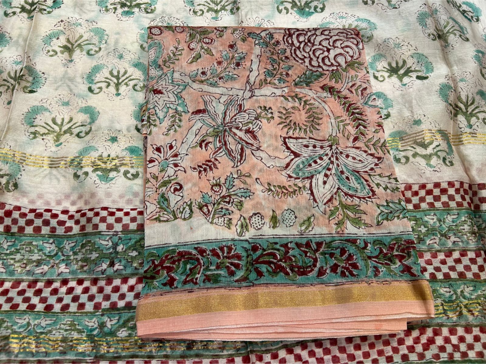 hand block printed chanderi silk suit