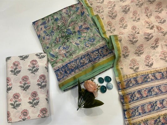 hand block printed chanderi silk suit