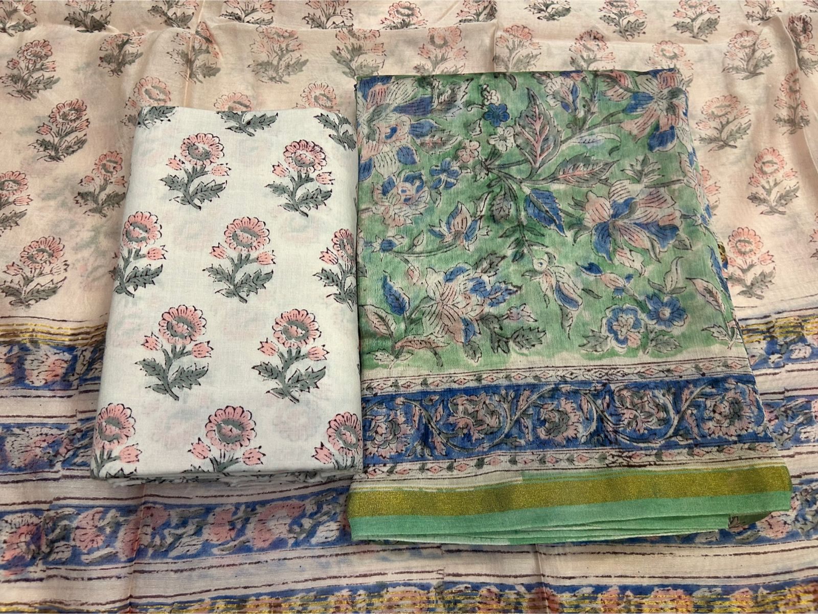 hand block printed chanderi silk suit