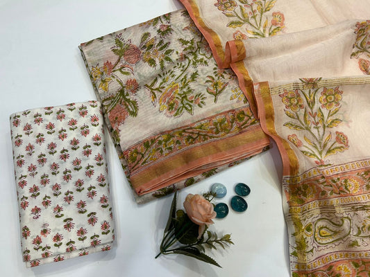 hand block printed chanderi silk suit