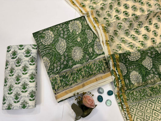 hand block printed chanderi silk suit