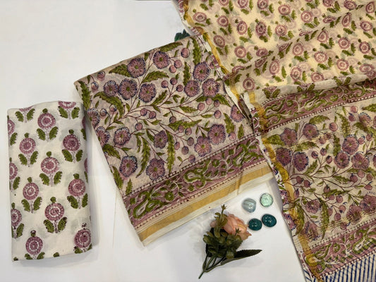 hand block printed chanderi silk suit