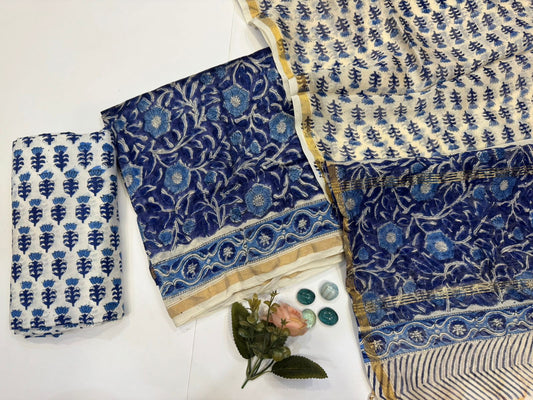 hand block printed chanderi silk suit