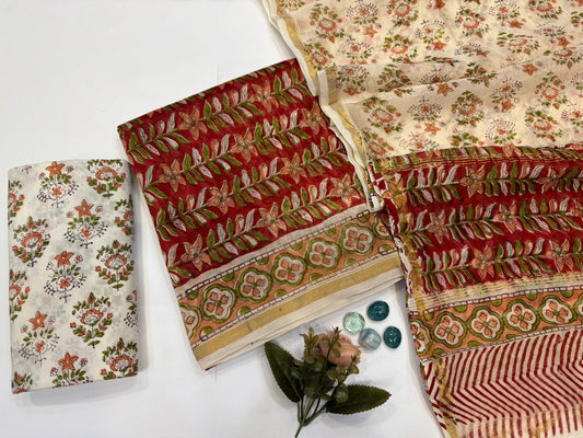 hand block printed chanderi silk suit