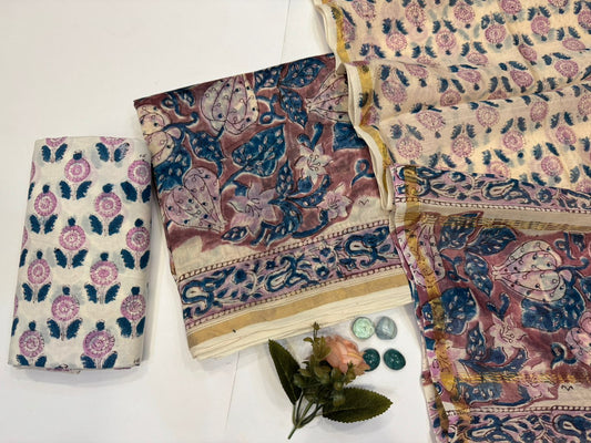 hand block printed chanderi silk suit