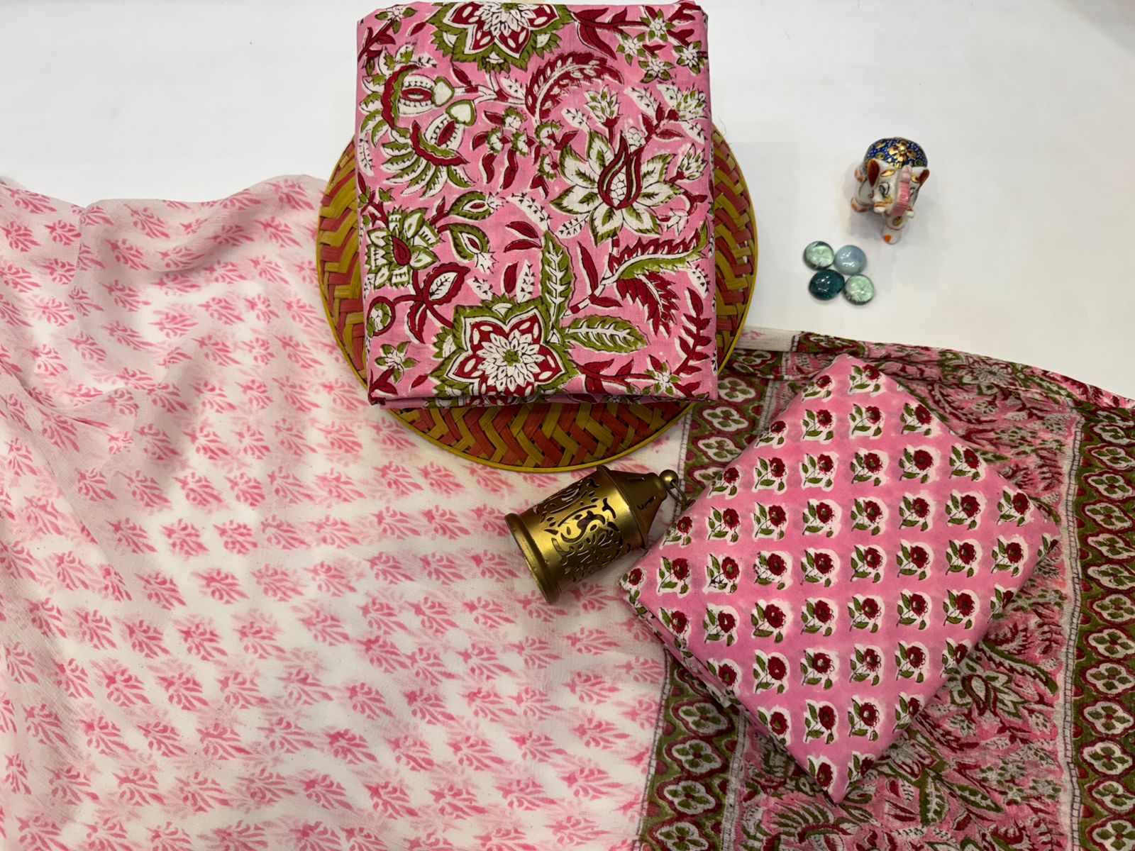 hand block printed chiffon dupatta suit
