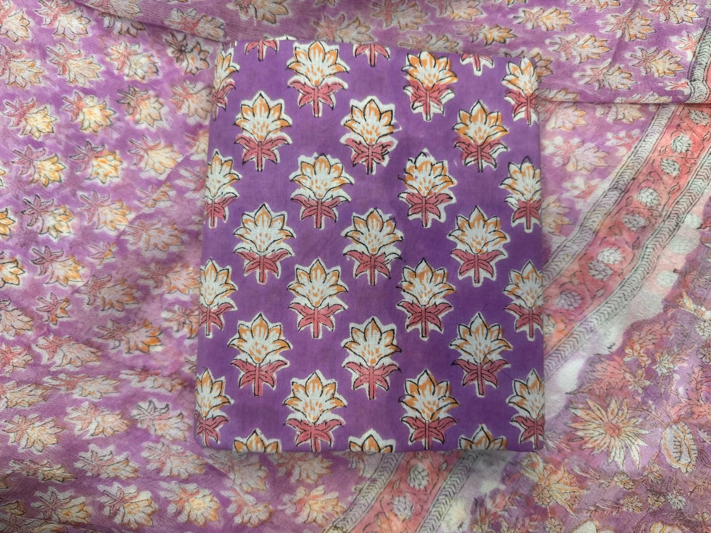 Cotton Hand Work Suit with Chiffon Dupatta