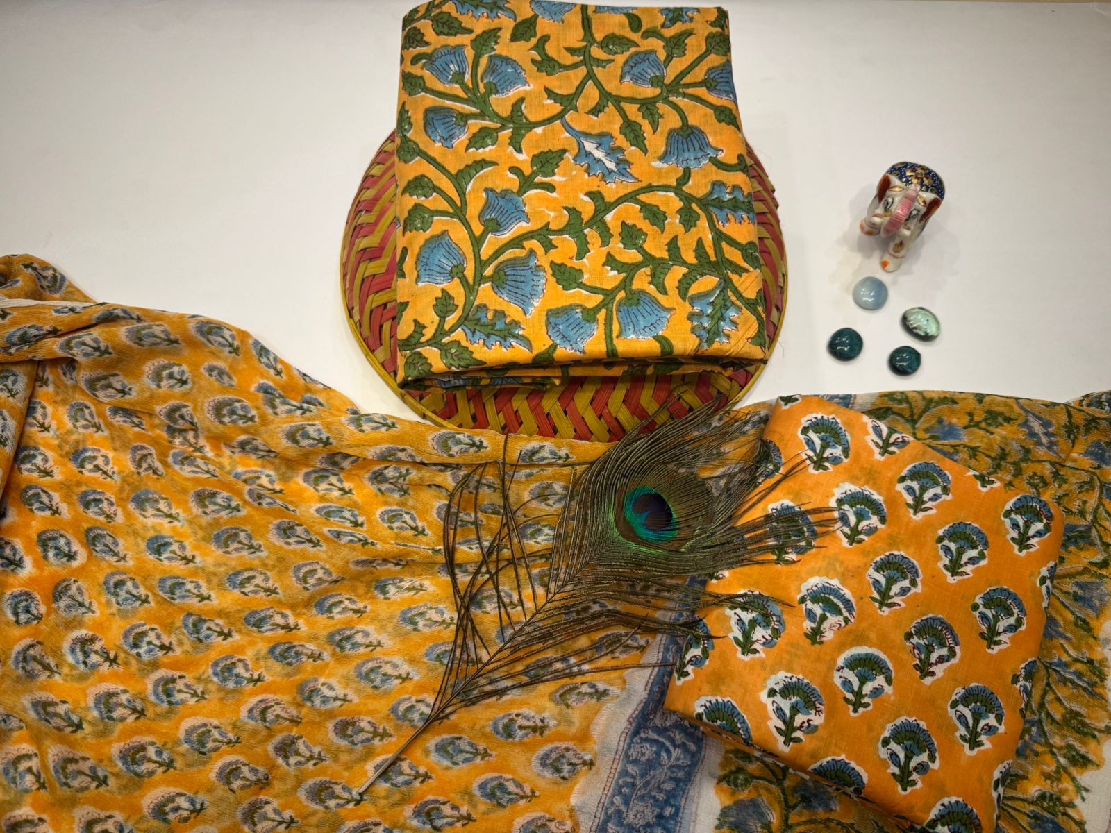 hand block printed chiffon dupatta suit