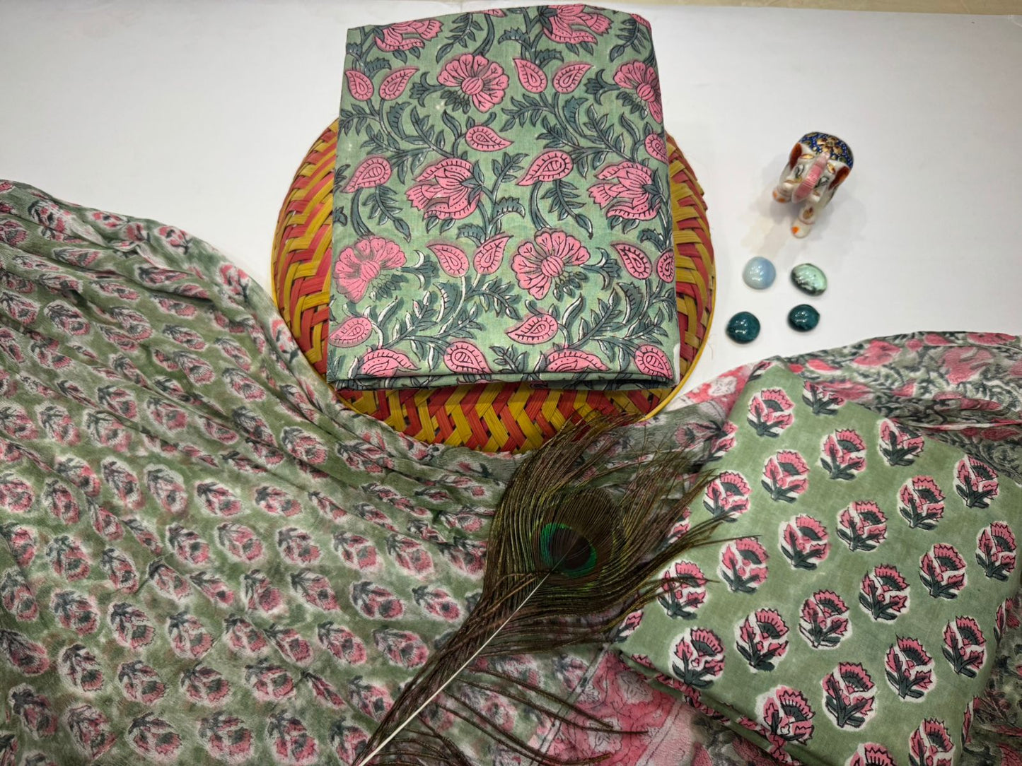 hand block printed chiffon dupatta suit