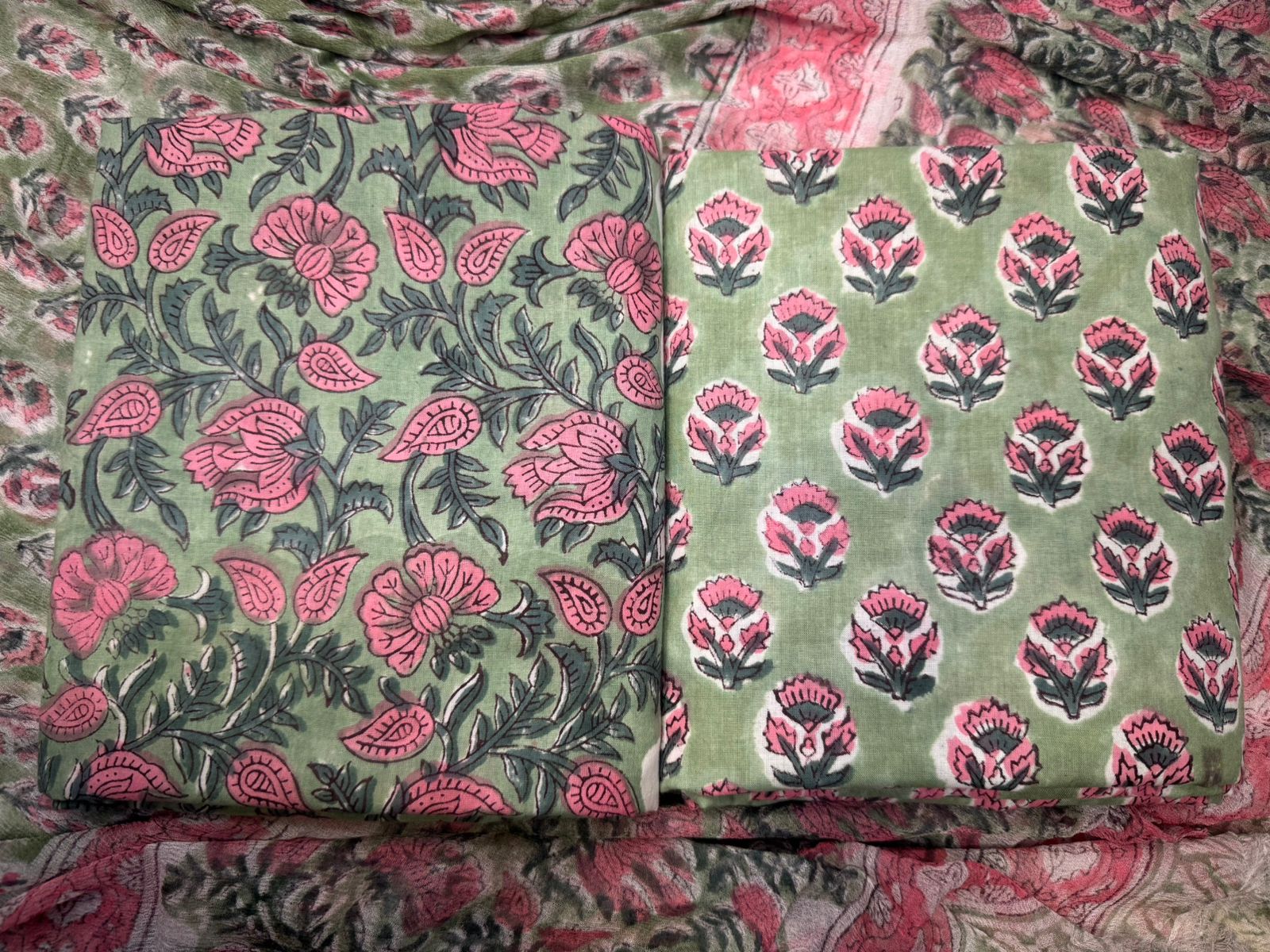 hand block printed chiffon dupatta suit