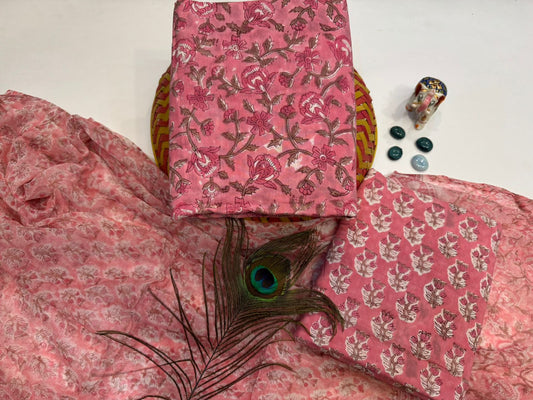 hand block printed chiffon dupatta suit