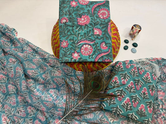 hand block printed chiffon dupatta suit